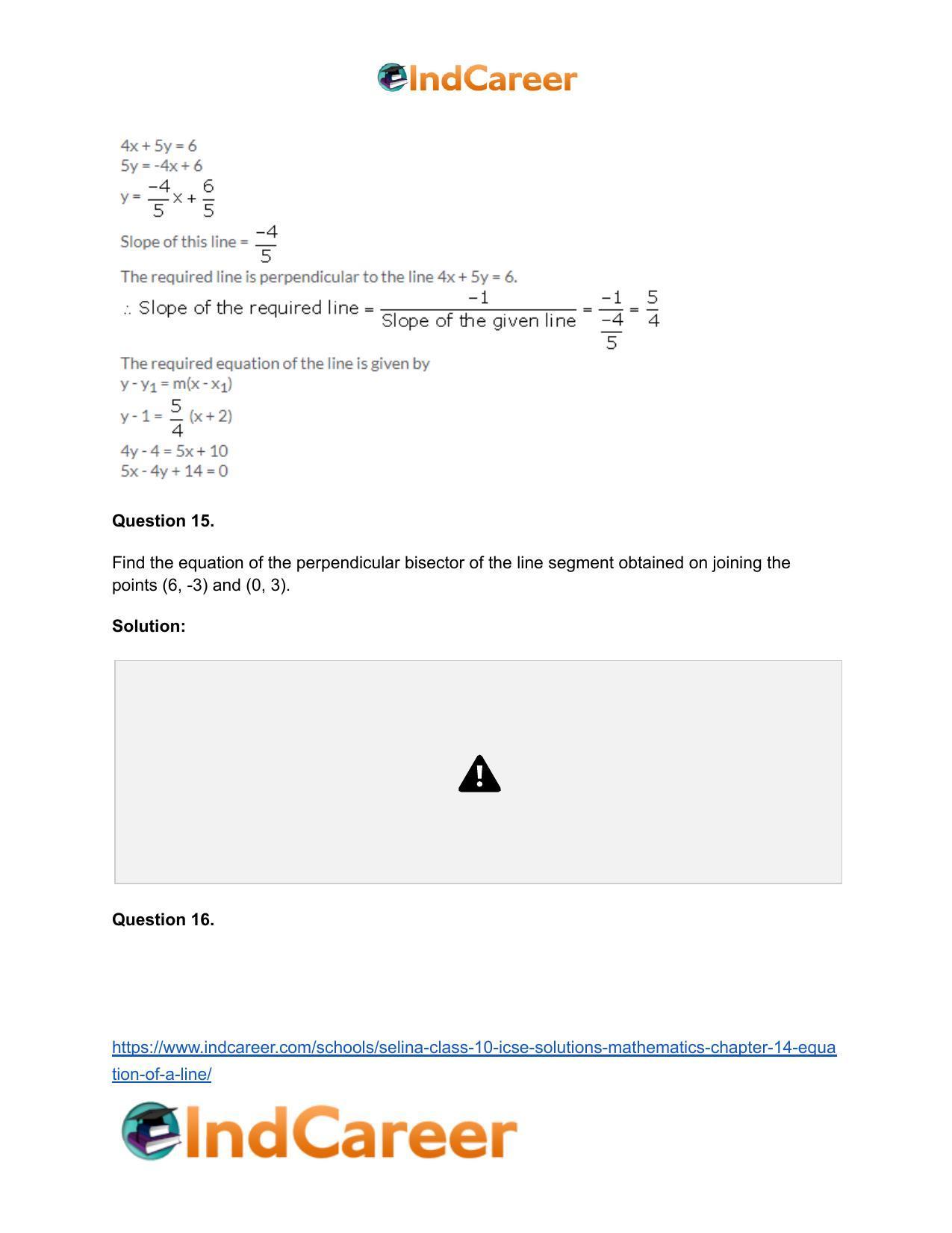 Selina Class 10 ICSE Solutions Mathematics : Chapter 14- Equation of a Line - Page 54