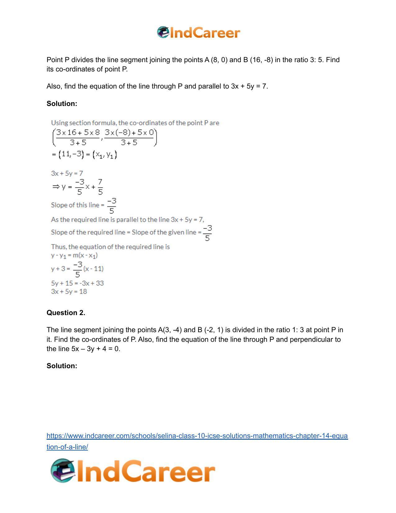Selina Class 10 ICSE Solutions Mathematics : Chapter 14- Equation of a Line - Page 65