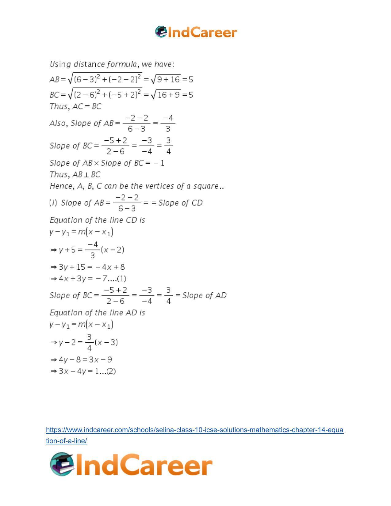 Selina Class 10 ICSE Solutions Mathematics : Chapter 14- Equation of a Line - Page 70