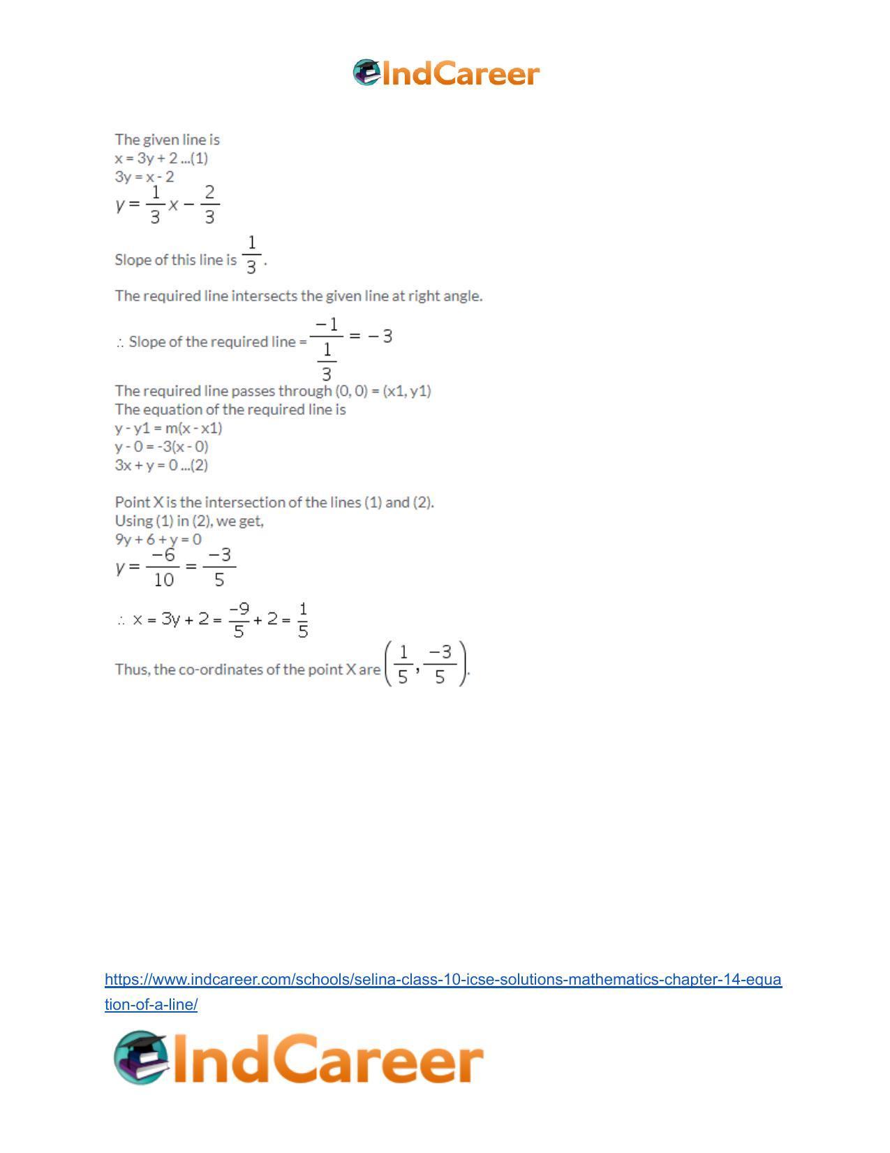 Selina Class 10 ICSE Solutions Mathematics : Chapter 14- Equation of a Line - Page 72