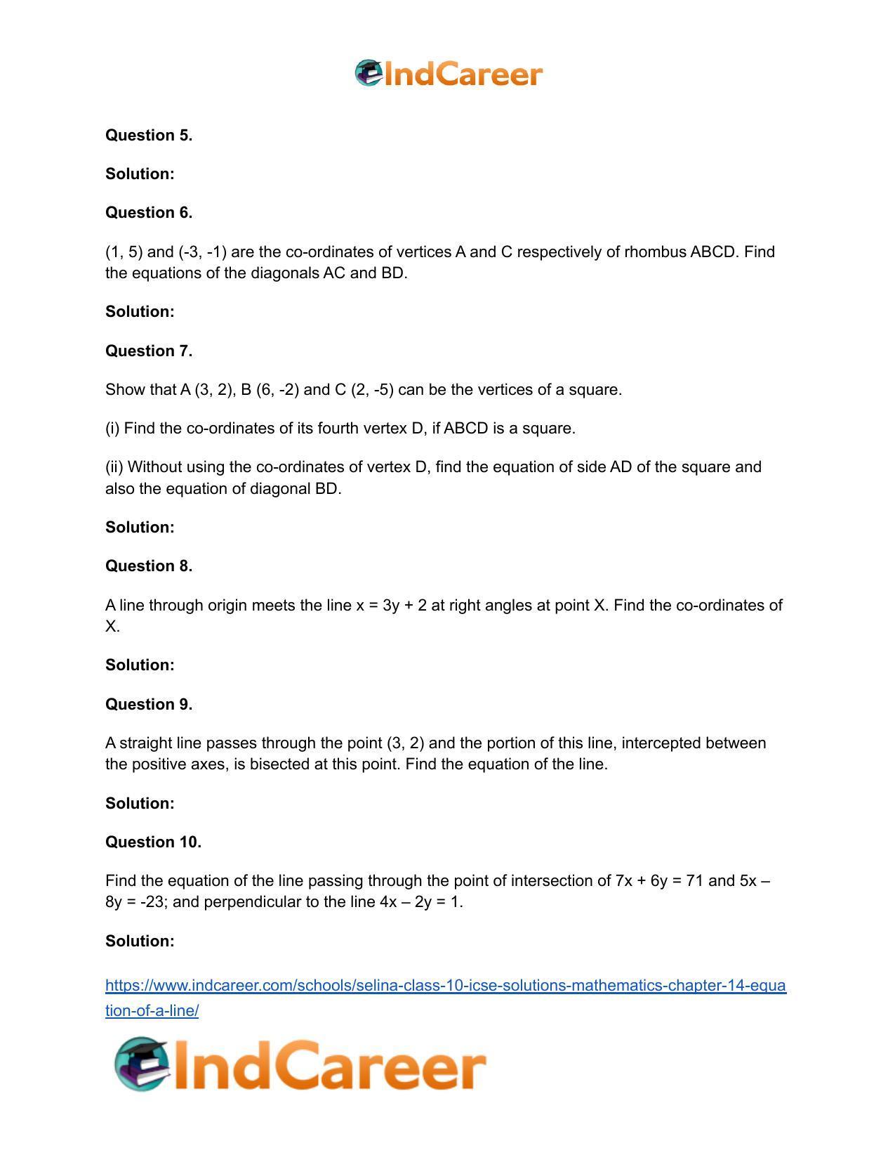 Selina Class 10 ICSE Solutions Mathematics : Chapter 14- Equation of a Line - Page 74
