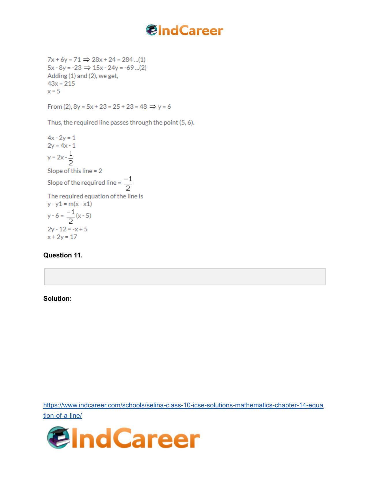 Selina Class 10 ICSE Solutions Mathematics : Chapter 14- Equation of a Line - Page 75