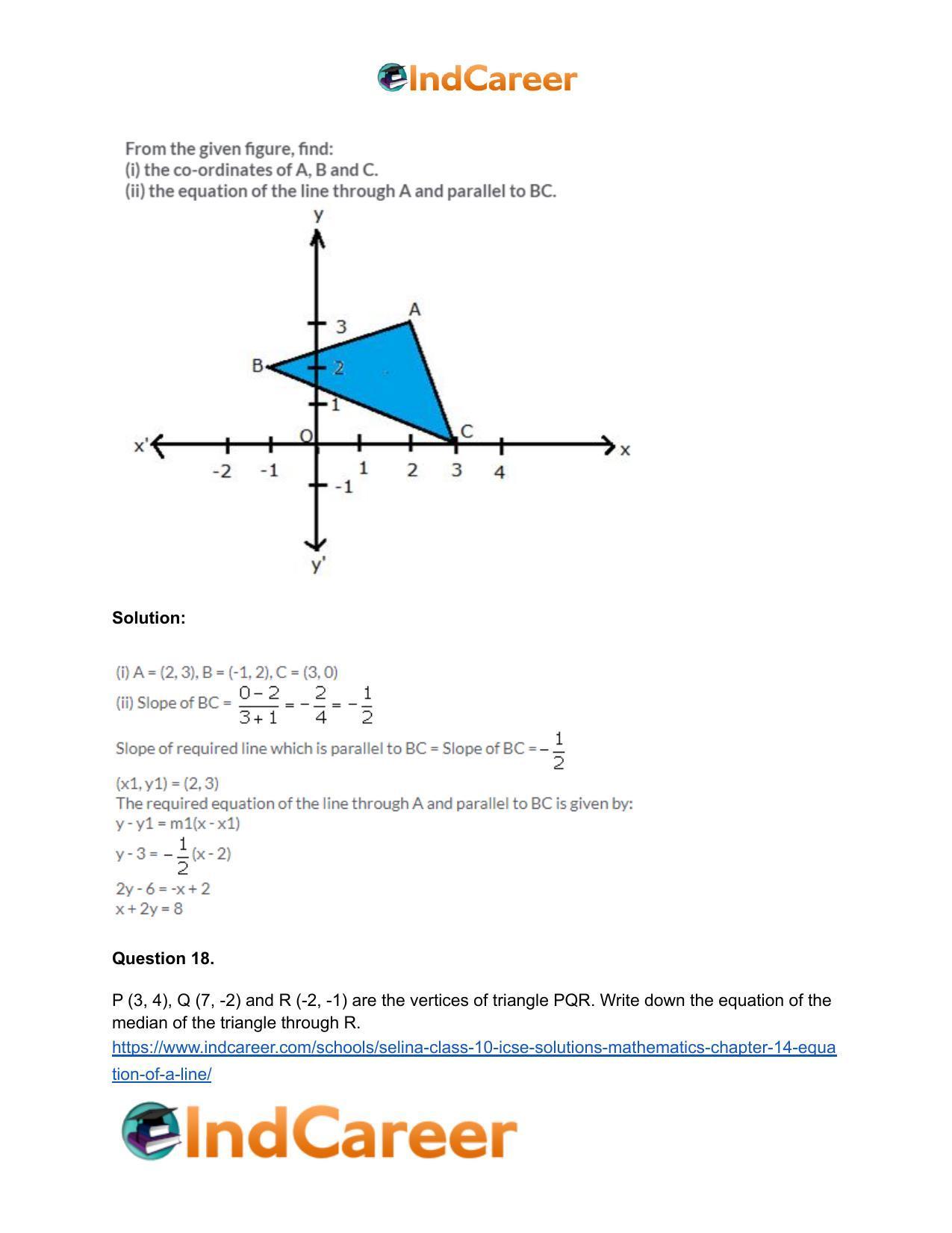 Selina Class 10 ICSE Solutions Mathematics : Chapter 14- Equation of a Line - Page 82