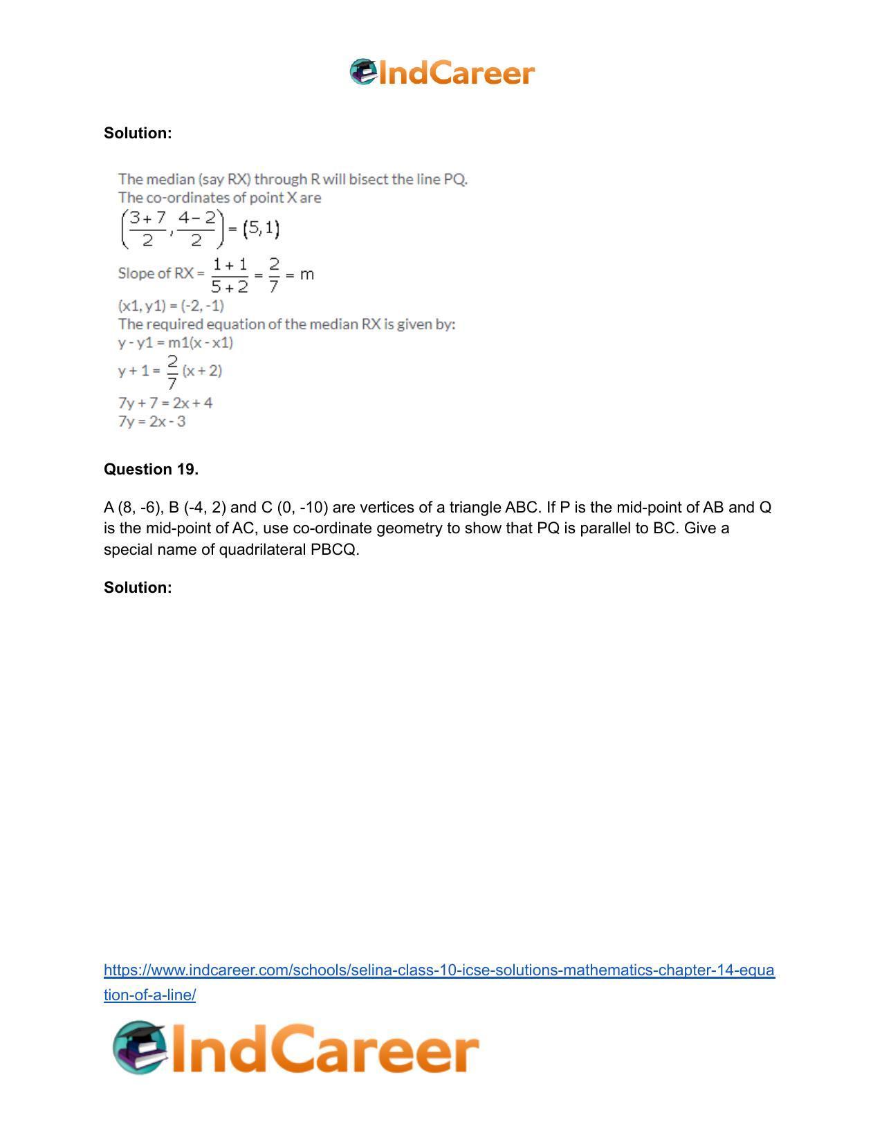 Selina Class 10 ICSE Solutions Mathematics : Chapter 14- Equation of a Line - Page 83