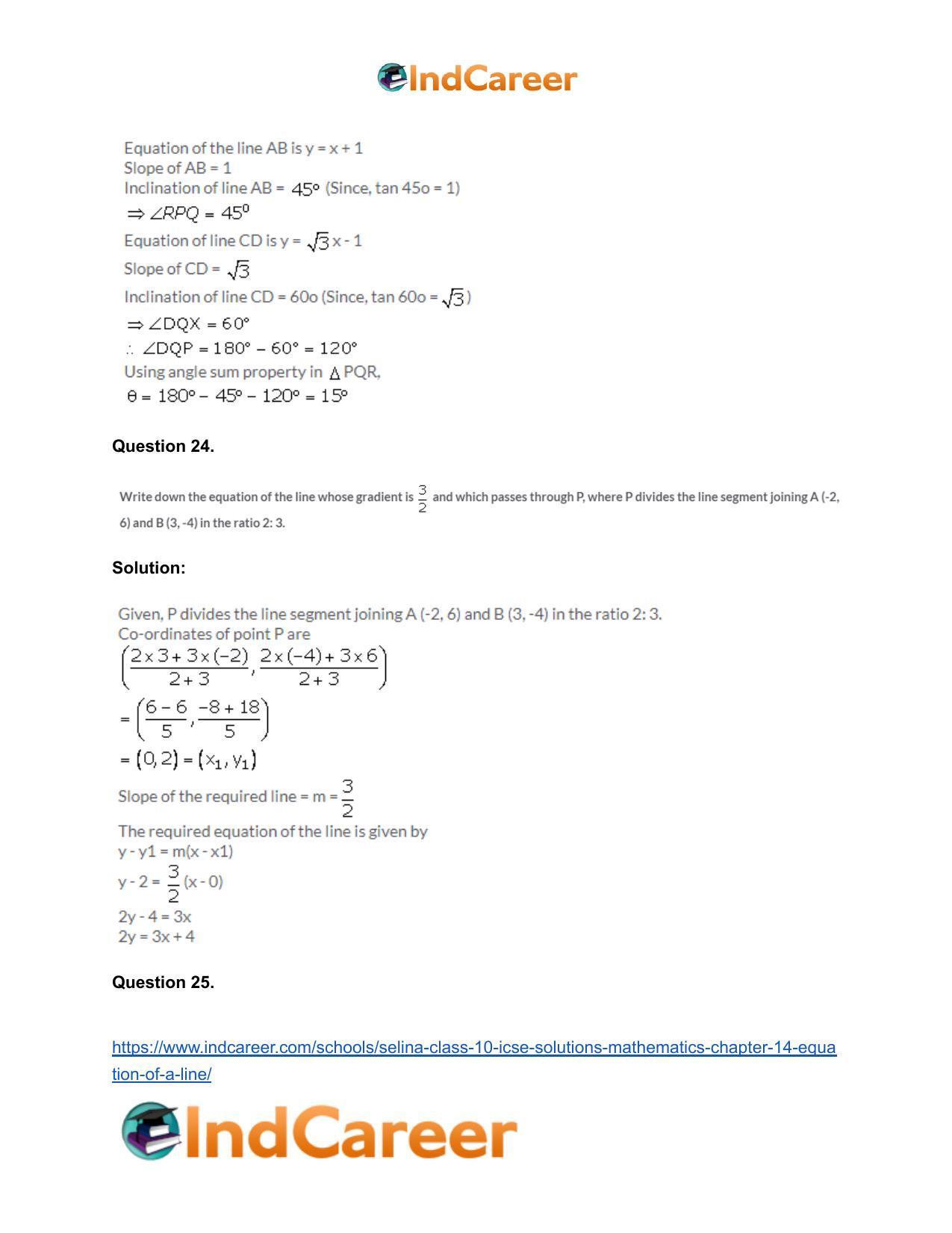 Selina Class 10 ICSE Solutions Mathematics : Chapter 14- Equation of a Line - Page 87
