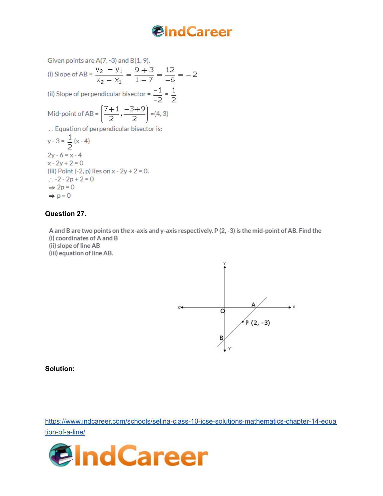 Selina Class 10 ICSE Solutions Mathematics : Chapter 14- Equation of a Line - Page 89