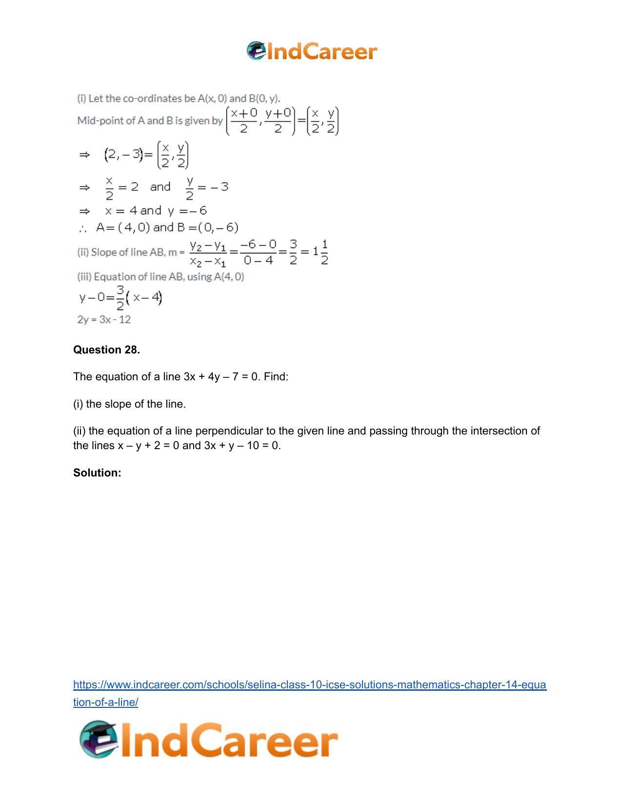 Selina Class 10 ICSE Solutions Mathematics : Chapter 14- Equation of a Line - Page 90