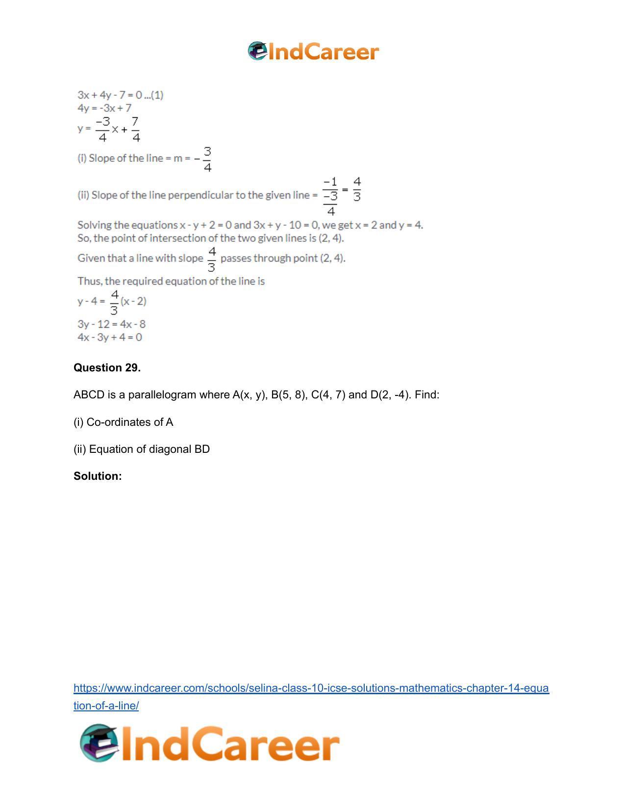 Selina Class 10 ICSE Solutions Mathematics : Chapter 14- Equation of a Line - Page 91