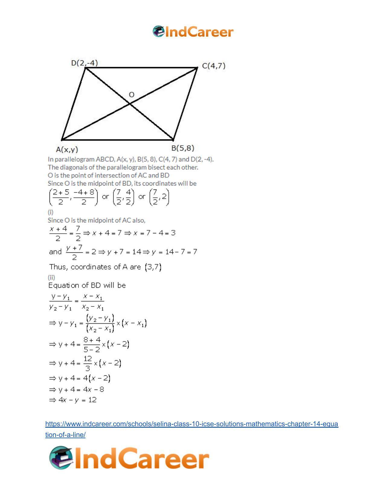Selina Class 10 ICSE Solutions Mathematics : Chapter 14- Equation of a Line - Page 92