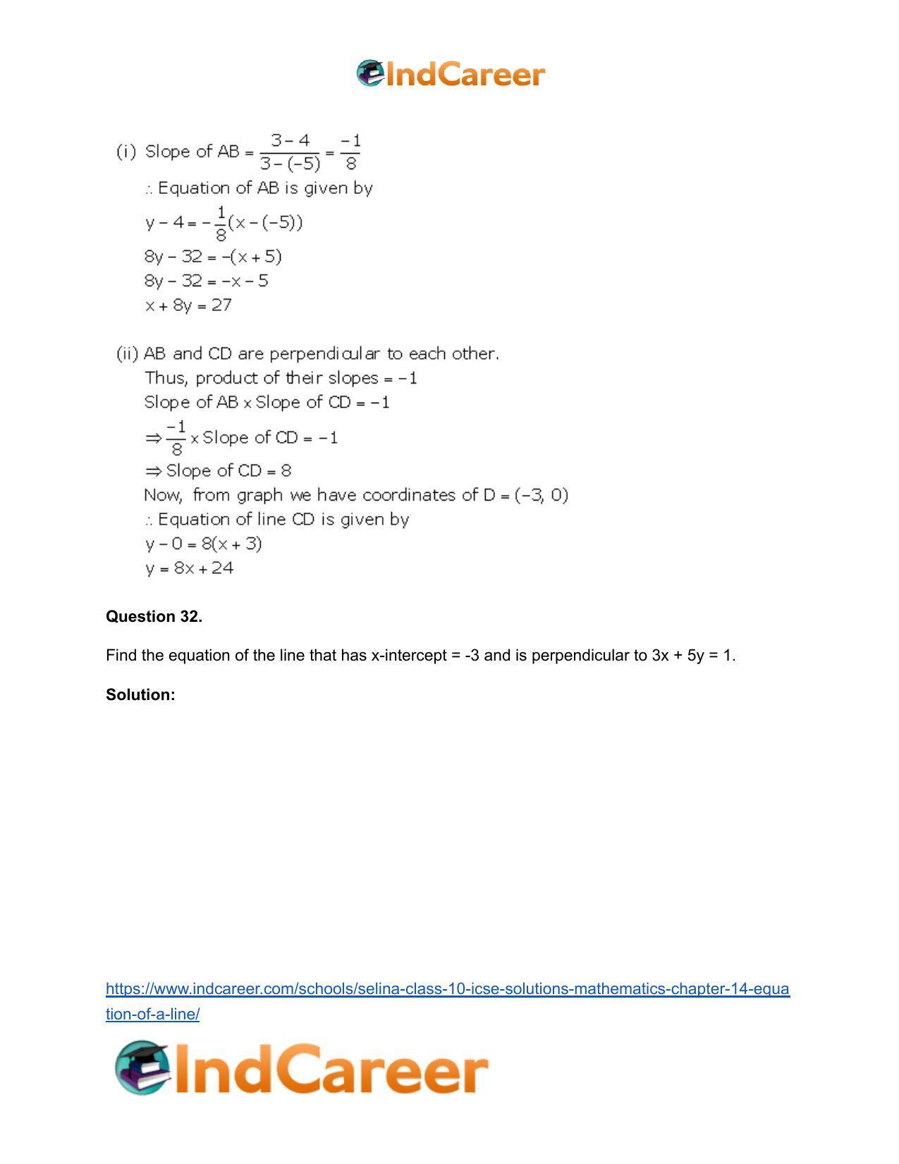 Selina Class 10 ICSE Solutions Mathematics : Chapter 14- Equation of a Line - Page 96