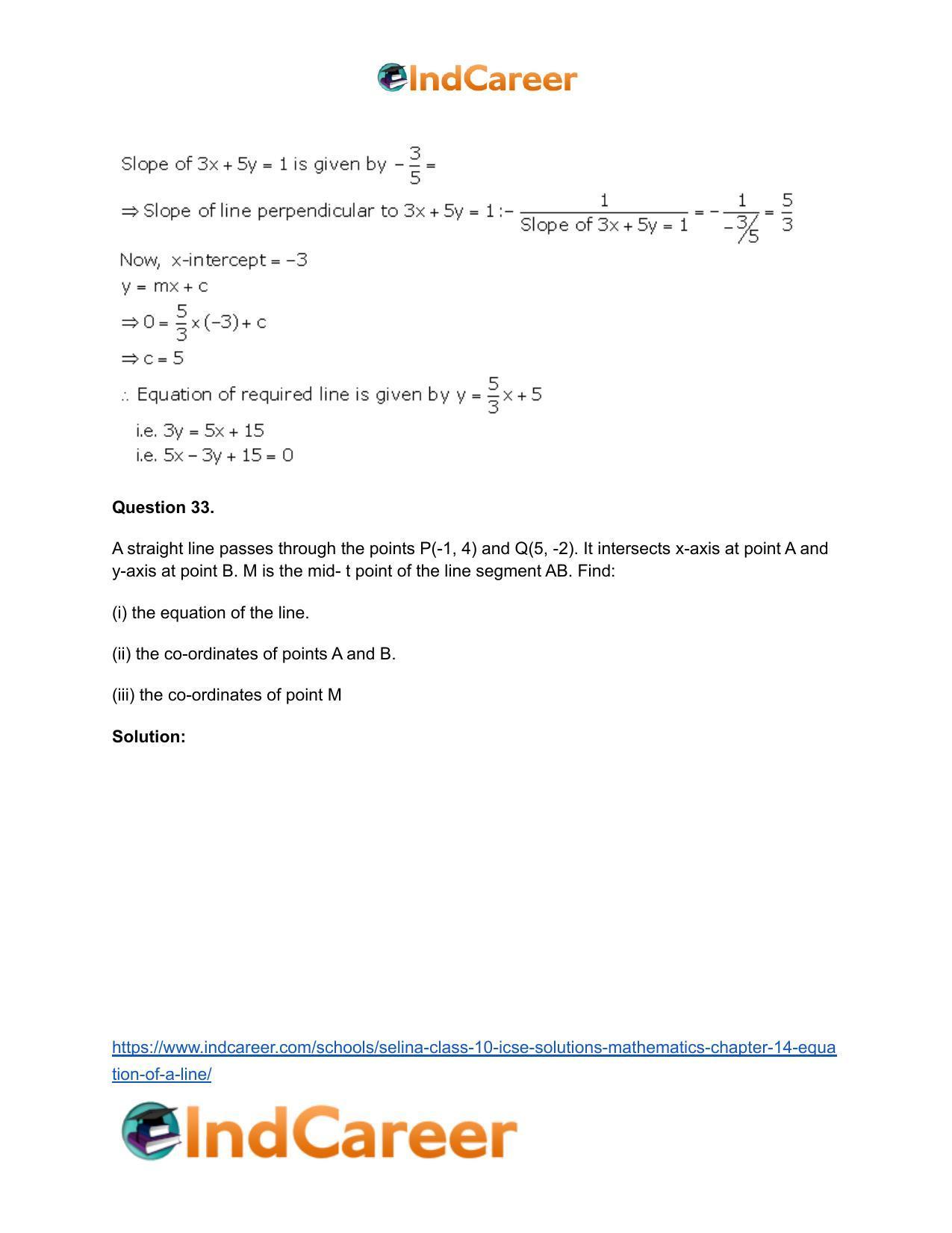 Selina Class 10 ICSE Solutions Mathematics : Chapter 14- Equation of a Line - Page 97