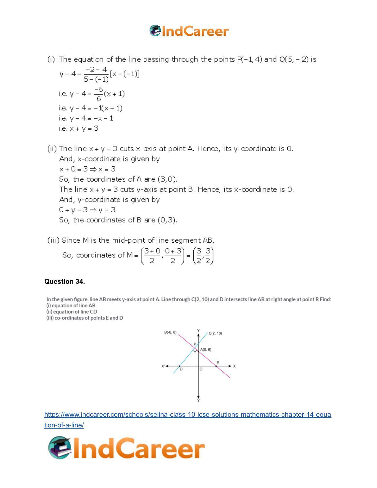 Selina Class 10 ICSE Solutions Mathematics : Chapter 14- Equation of a Line - Page 98