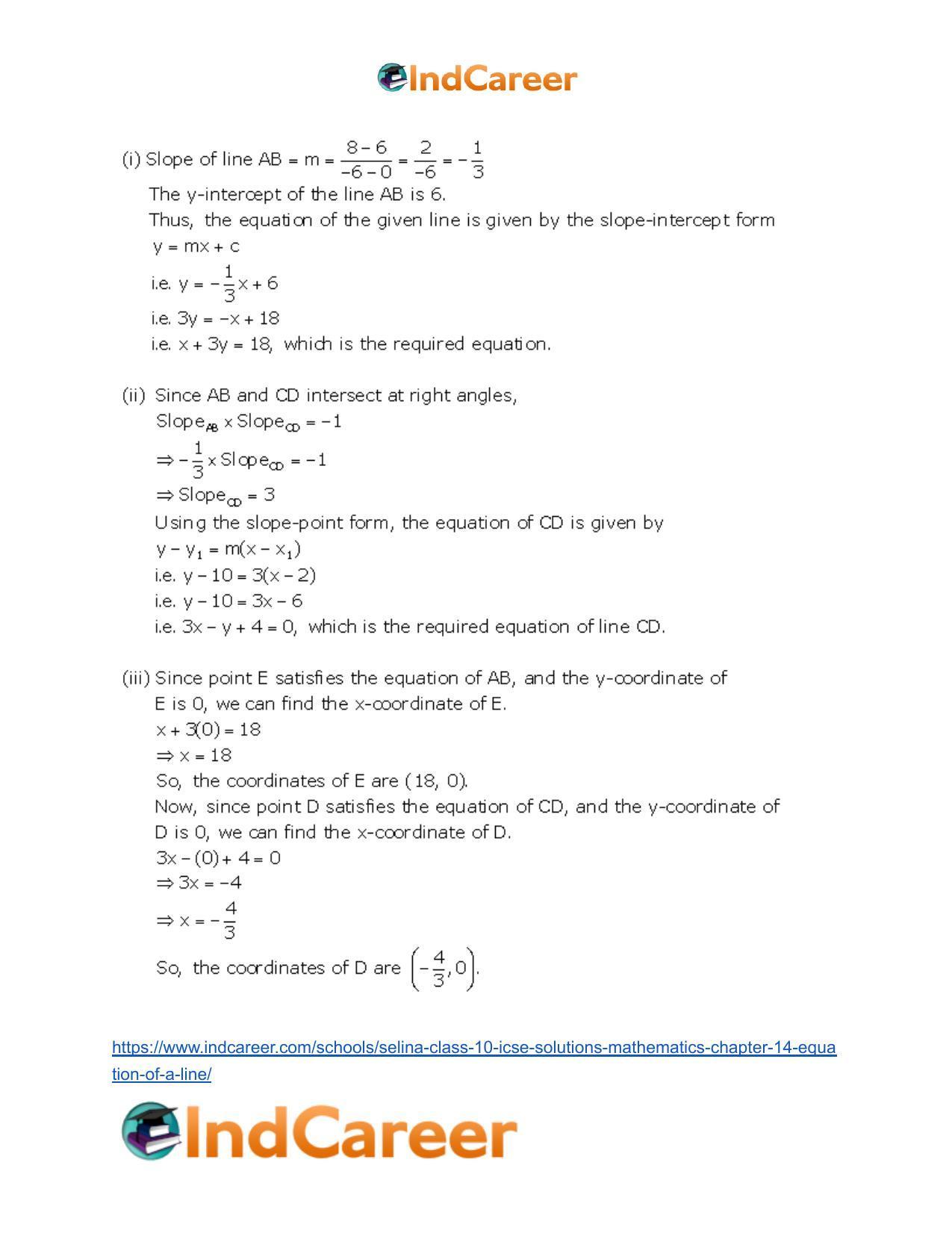 Selina Class 10 ICSE Solutions Mathematics : Chapter 14- Equation of a Line - Page 100