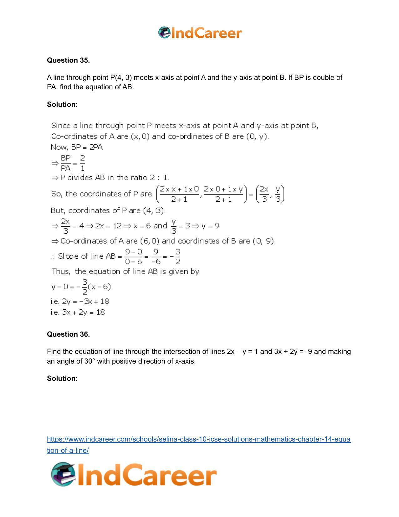 Selina Class 10 ICSE Solutions Mathematics : Chapter 14- Equation of a Line - Page 101