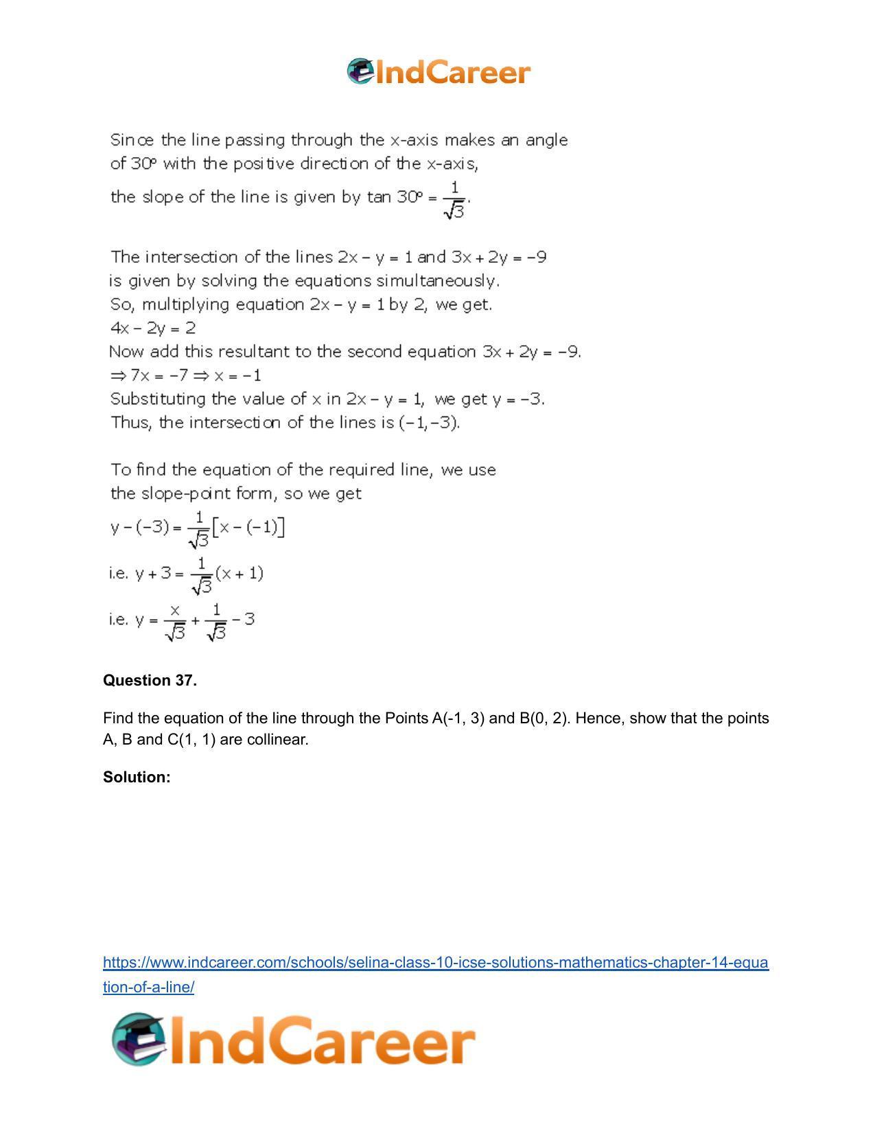 Selina Class 10 ICSE Solutions Mathematics : Chapter 14- Equation of a Line - Page 102