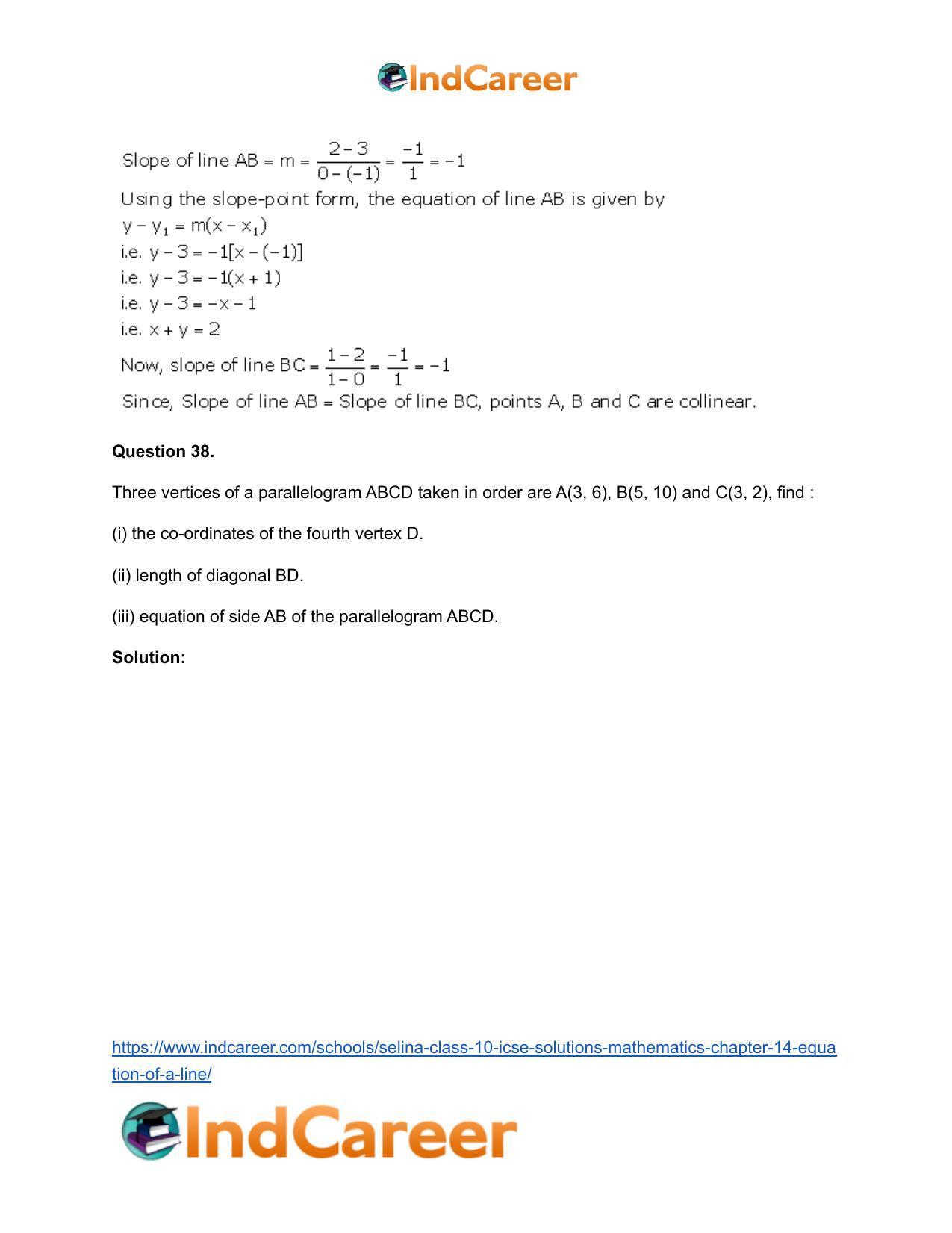 Selina Class 10 ICSE Solutions Mathematics : Chapter 14- Equation of a Line - Page 103