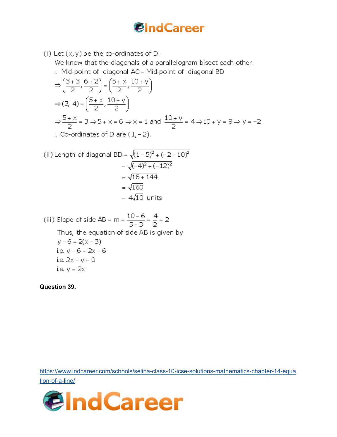 Selina Class 10 ICSE Solutions Mathematics : Chapter 14- Equation of a Line - Page 104