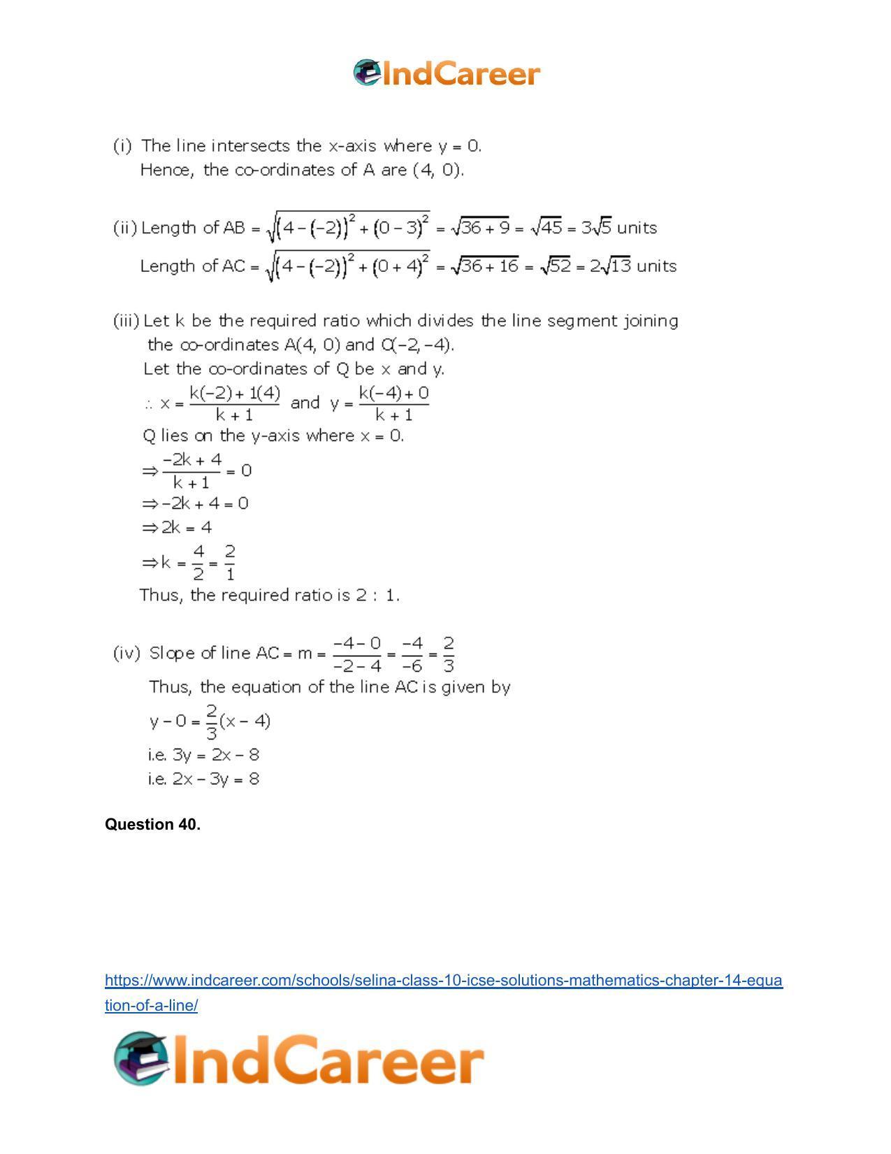 Selina Class 10 ICSE Solutions Mathematics : Chapter 14- Equation of a Line - Page 106