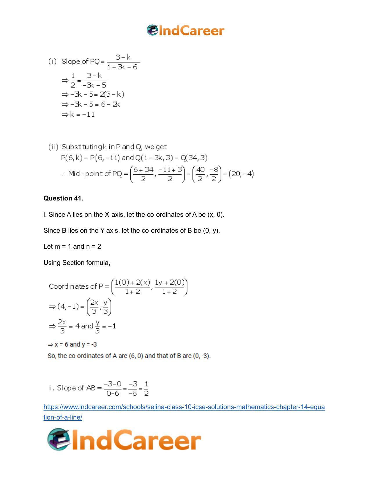Selina Class 10 ICSE Solutions Mathematics : Chapter 14- Equation of a Line - Page 107