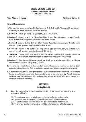 CBSE Class 10 Social Science Sample Paper 2025