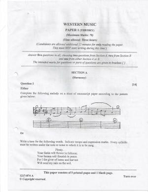 ISC Class 12 2017 WESTERN MUSIC - Paper I (Theory) Question Paper