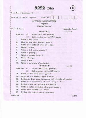 AP Inter 2nd Year Apparel Manufacture-II (old) March-2020-Vocational Question Pape