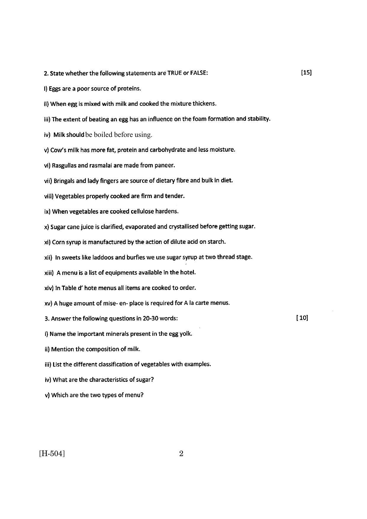Goa Board Class 12 Cookery   (June 2019) Question Paper - Page 2