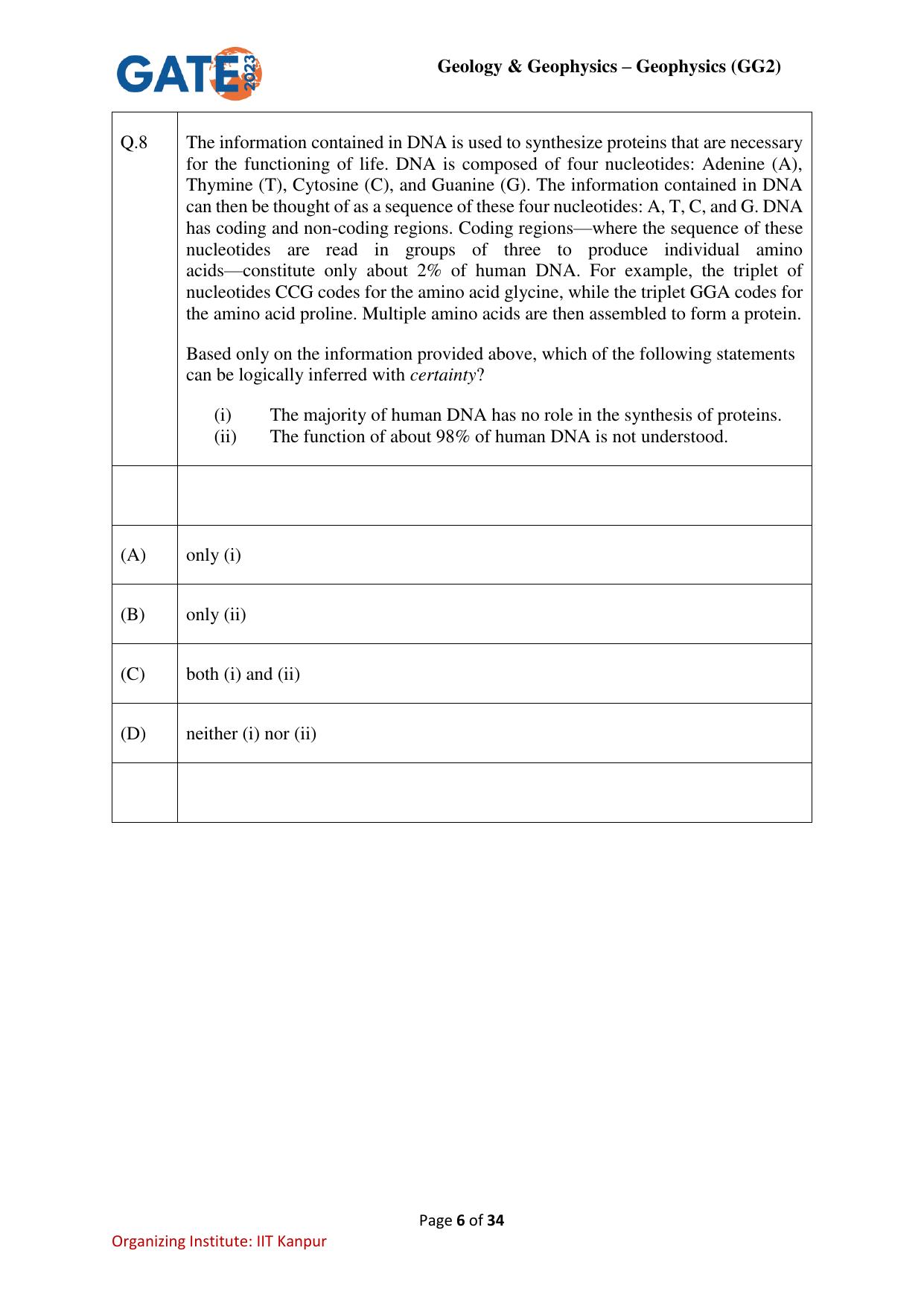 GATE 2023 Geology and Geophysics – Geophysics (GG-2) Question Paper - Page 6
