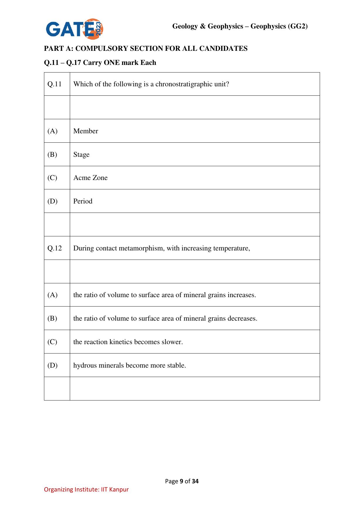 GATE 2023 Geology and Geophysics – Geophysics (GG-2) Question Paper - Page 9