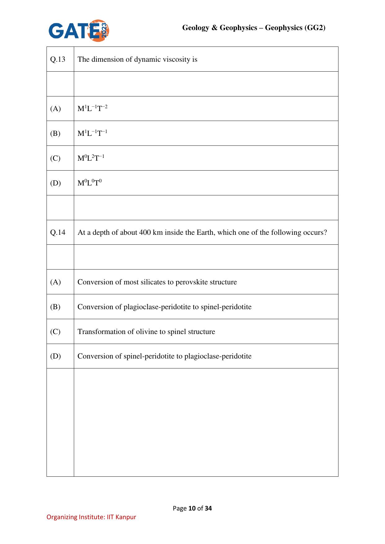 GATE 2023 Geology and Geophysics – Geophysics (GG-2) Question Paper - Page 10