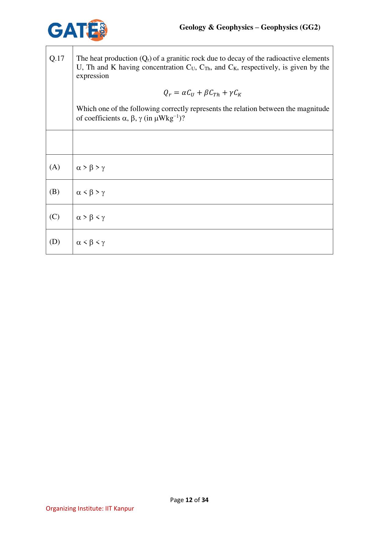 GATE 2023 Geology and Geophysics – Geophysics (GG-2) Question Paper - Page 12