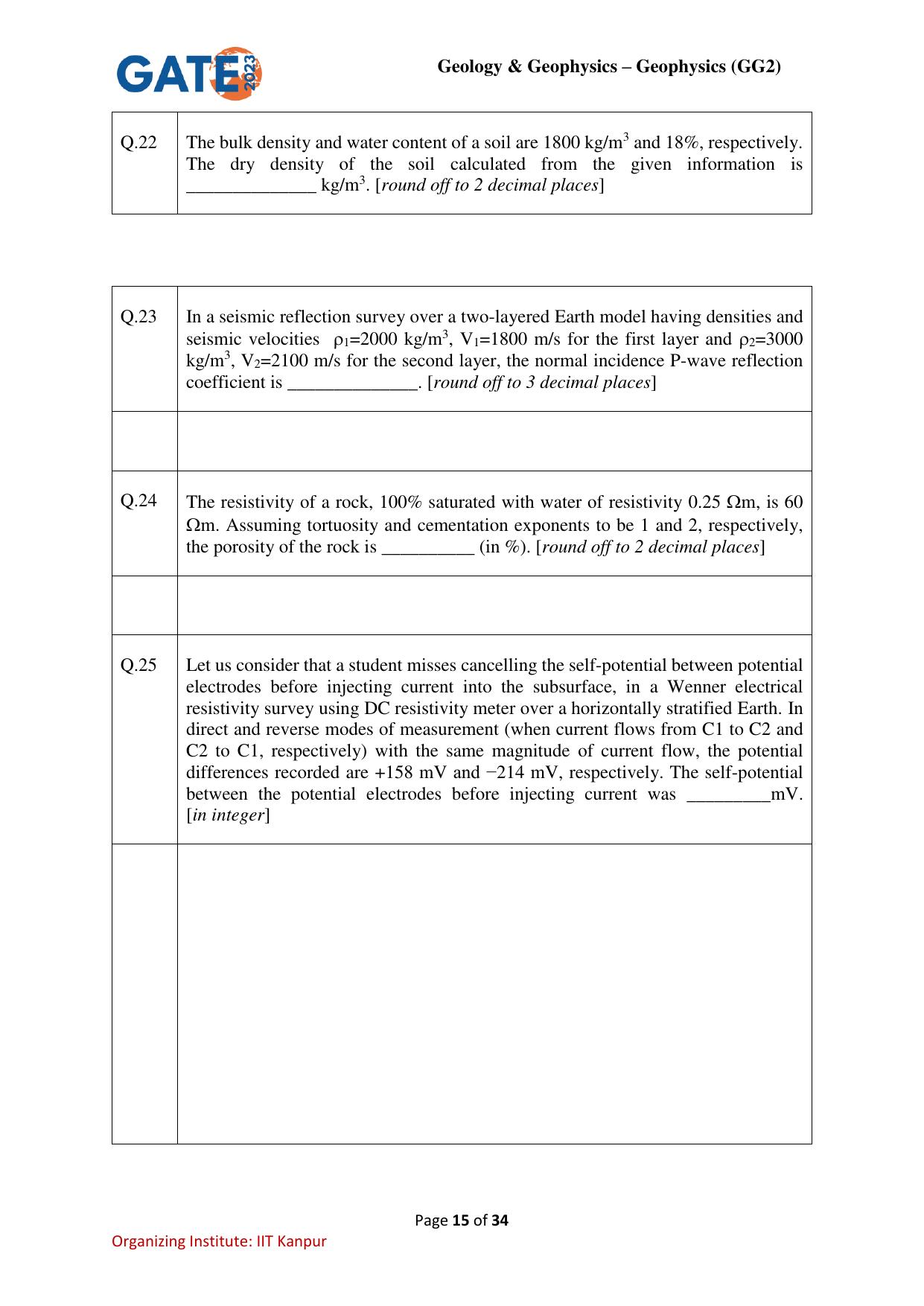 GATE 2023 Geology and Geophysics – Geophysics (GG-2) Question Paper - Page 15