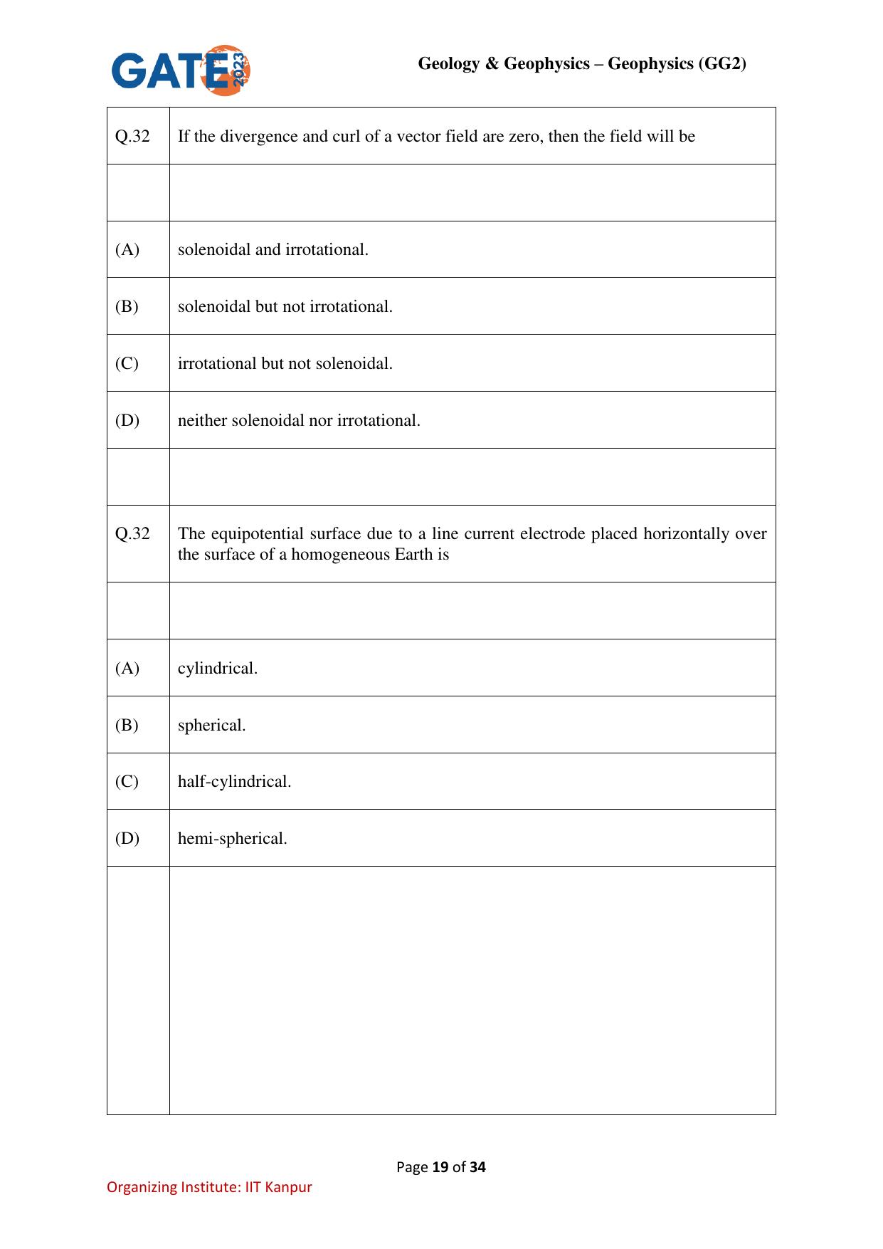 GATE 2023 Geology and Geophysics – Geophysics (GG-2) Question Paper - Page 19