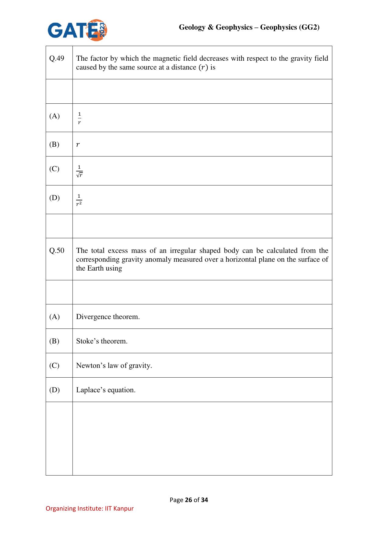 GATE 2023 Geology and Geophysics – Geophysics (GG-2) Question Paper - Page 26