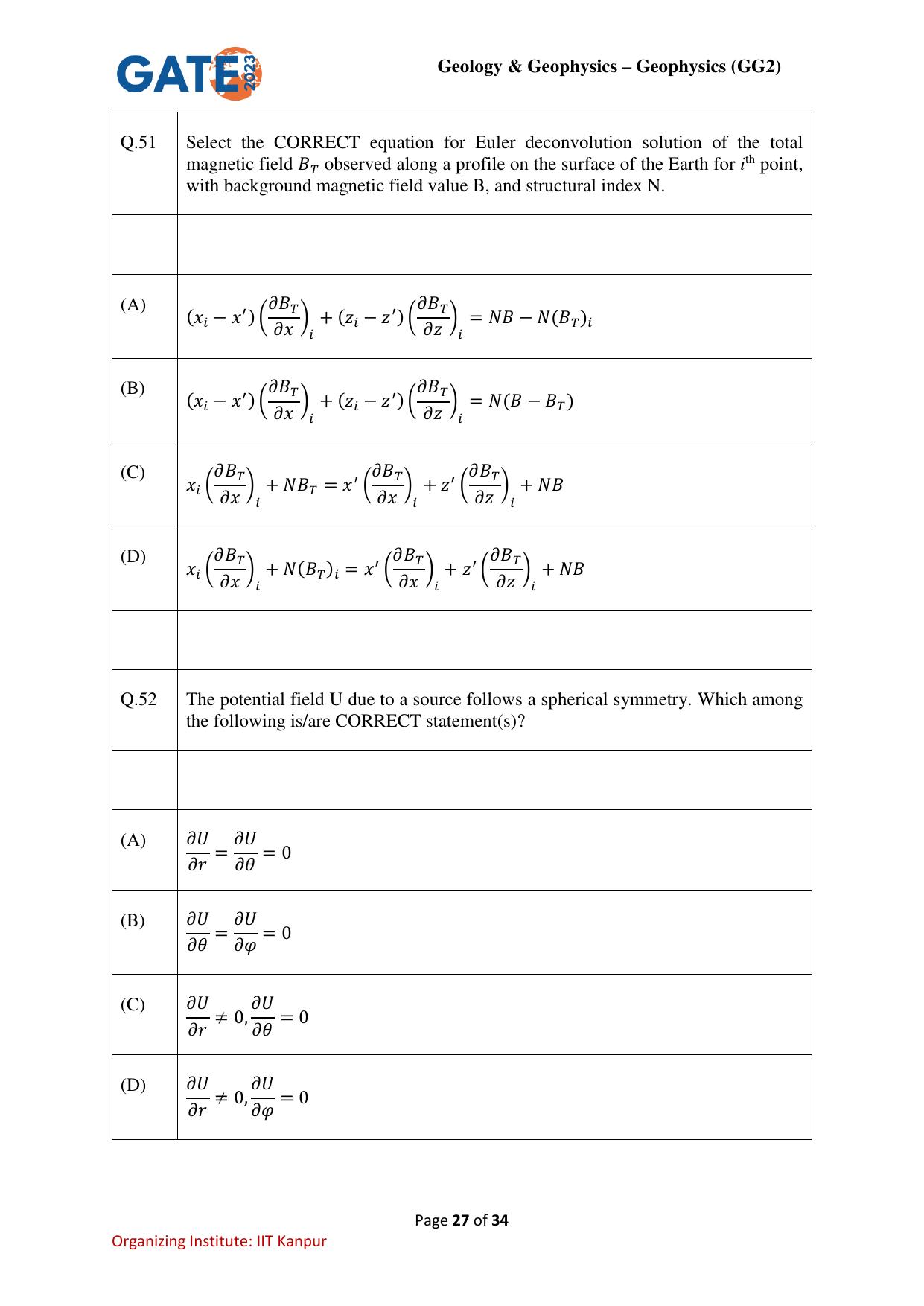 GATE 2023 Geology and Geophysics – Geophysics (GG-2) Question Paper - Page 27