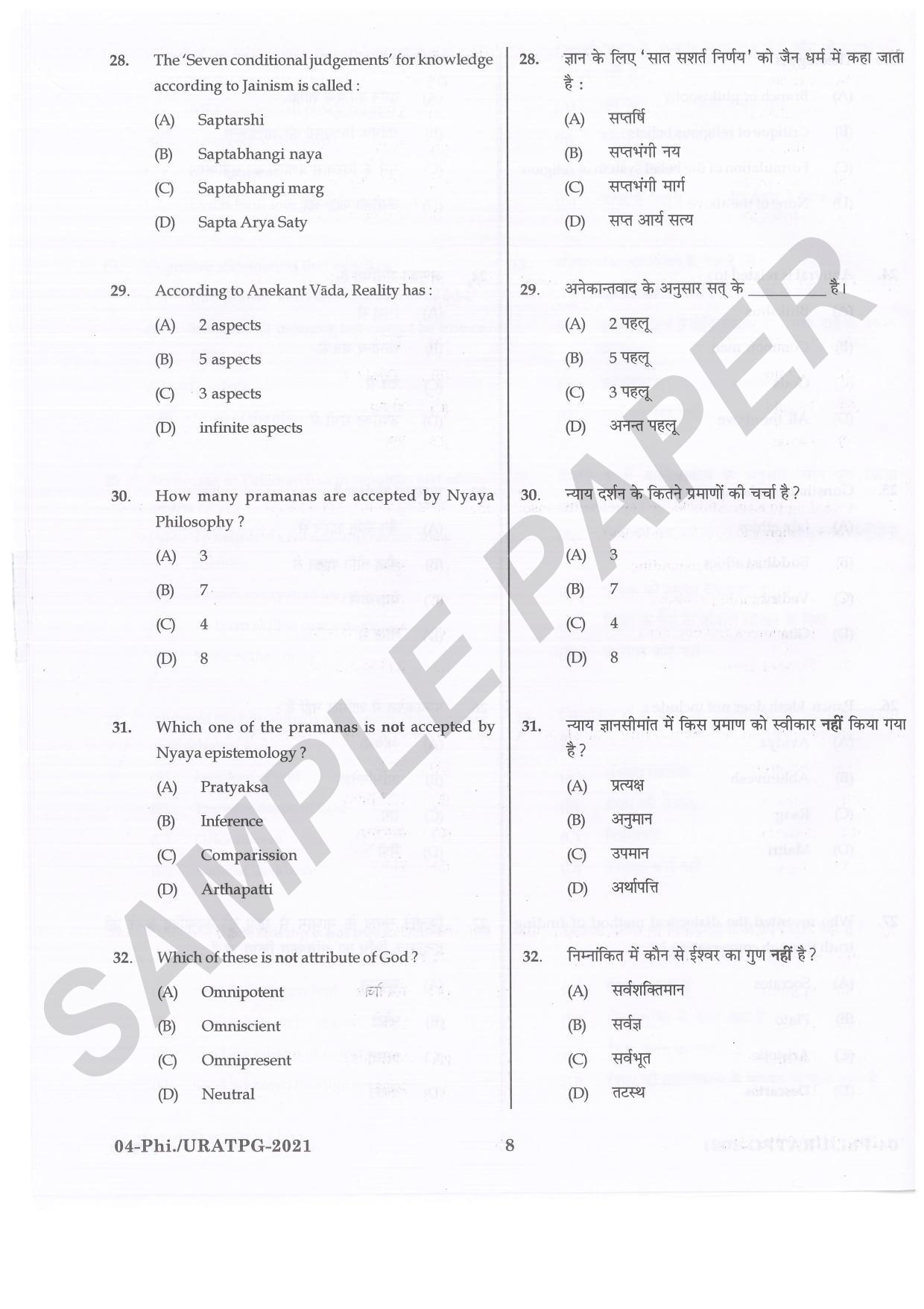 URATPG Philosophy Sample Question Paper 2021 - Page 8