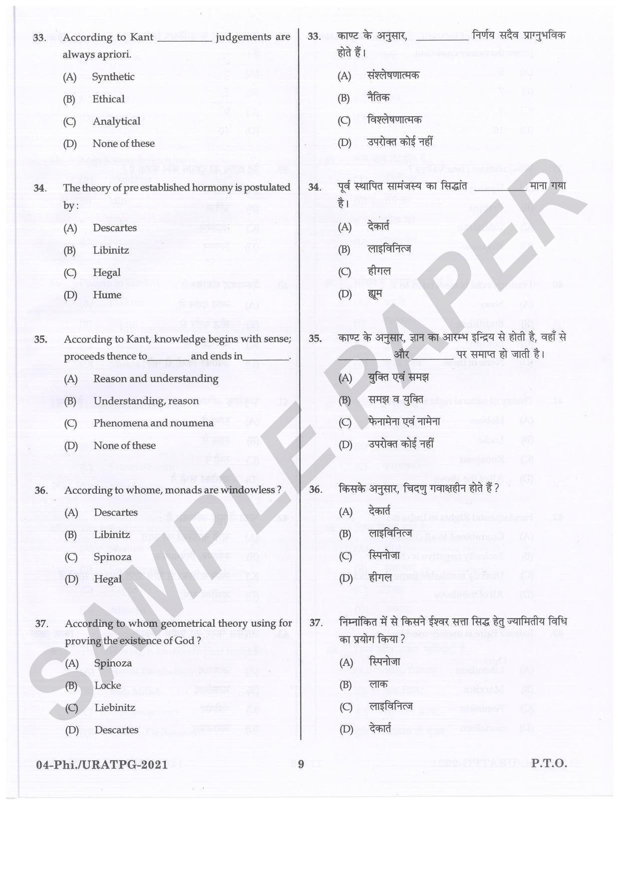URATPG Philosophy Sample Question Paper 2021 - Page 9