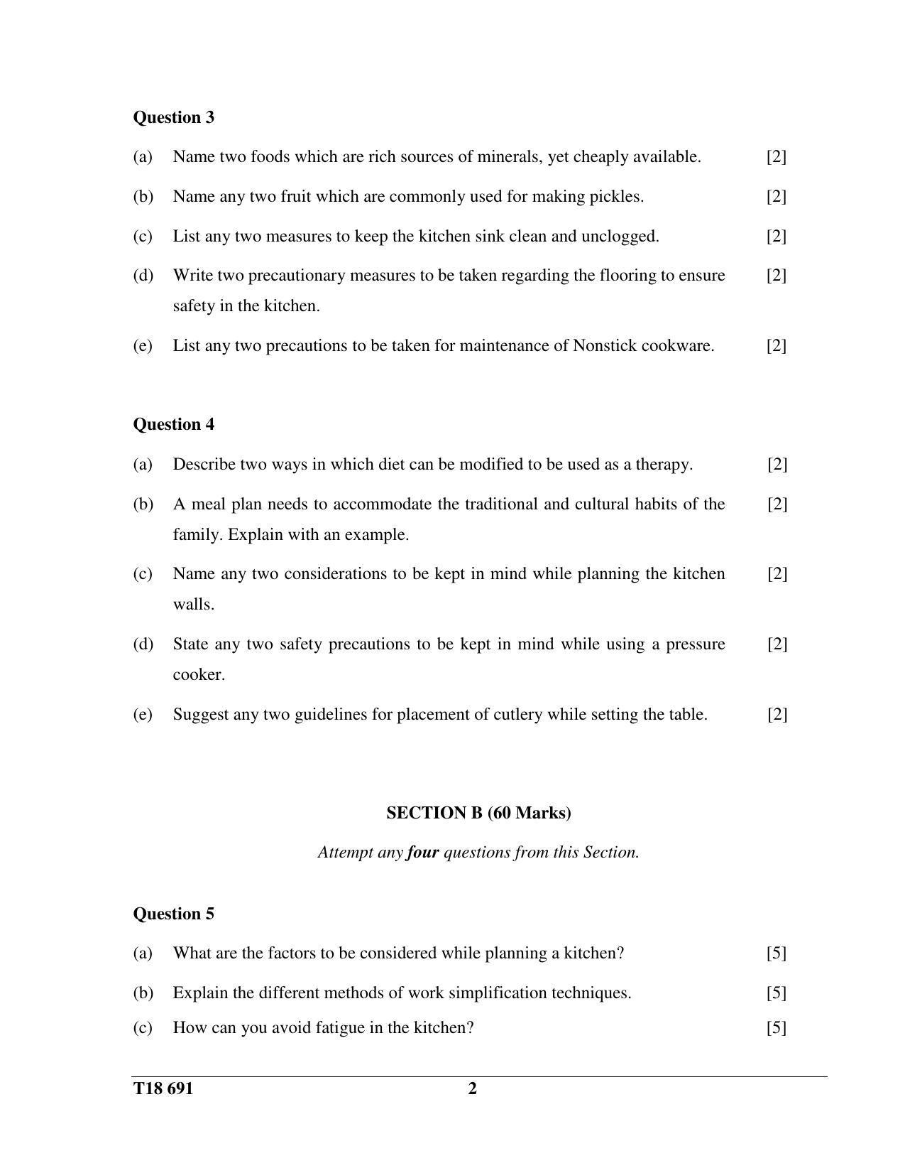 ICSE Class 10 Cookery 2018 Question Paper - Page 2