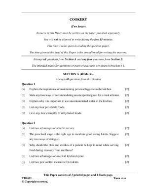 ICSE Class 10 Cookery 2018 Question Paper