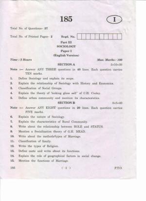AP Inter 1st Year Sociology-I (EM) May-2019-General Question Paper