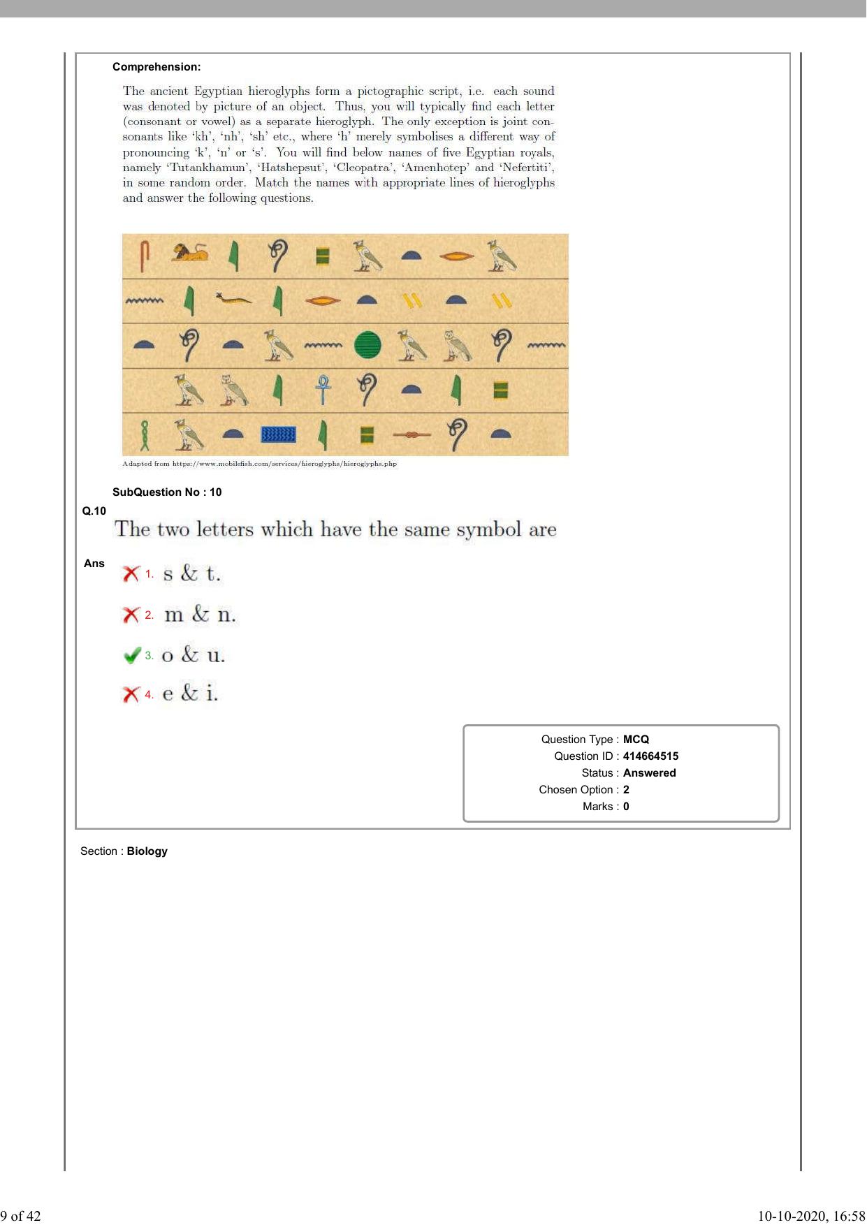 NEST Session I 2020 Question Paper - Page 9