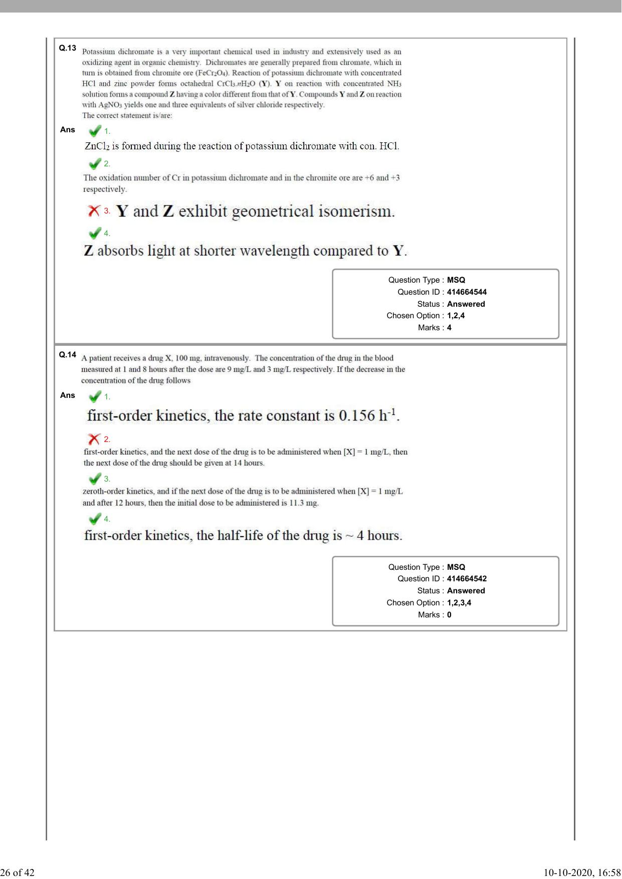 NEST Session I 2020 Question Paper - Page 26