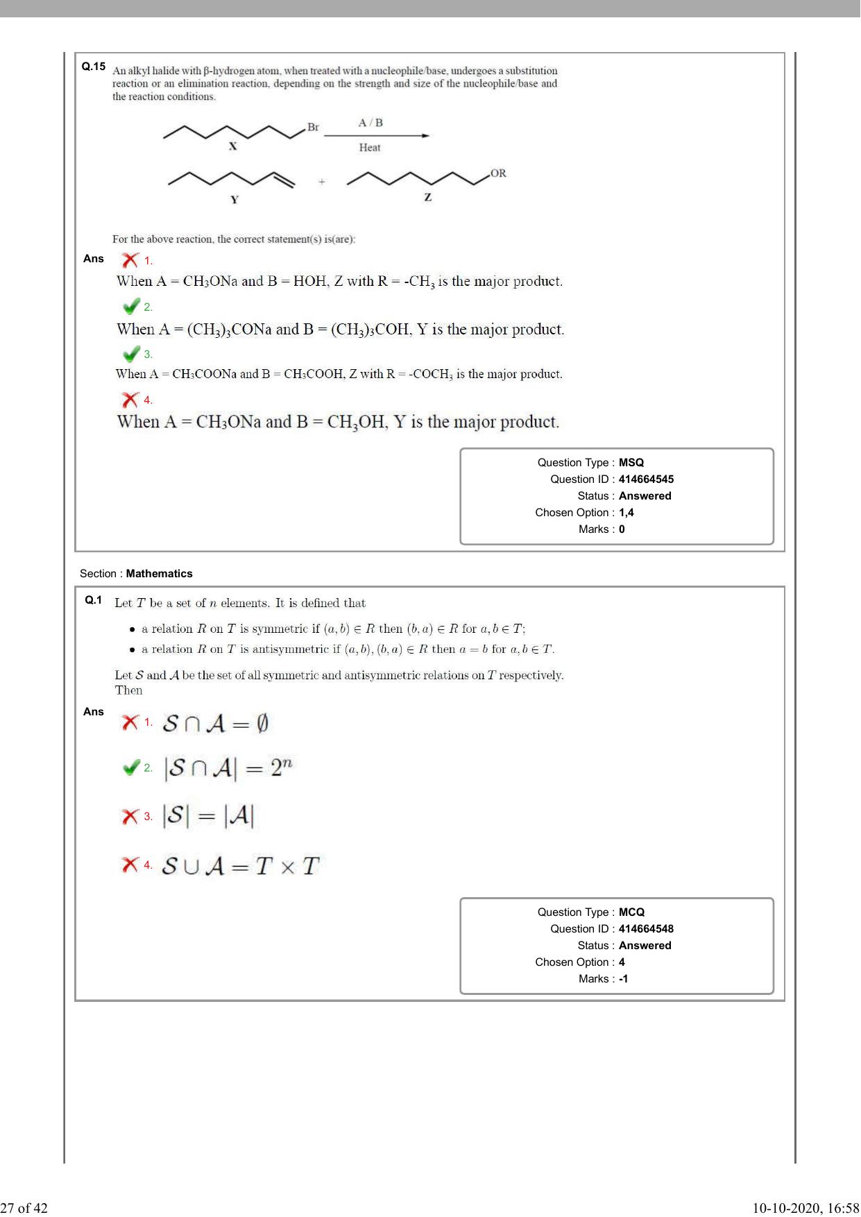 NEST Session I 2020 Question Paper - Page 27