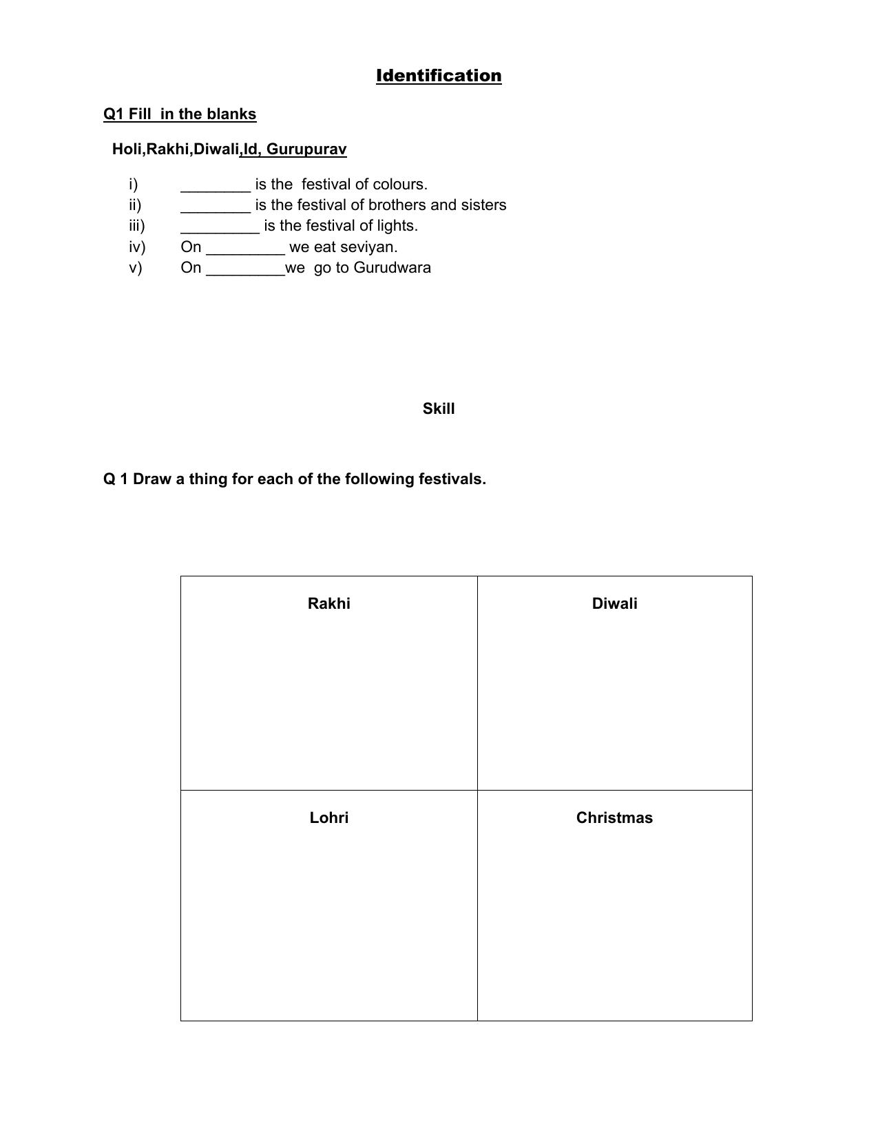 Worksheet for Class 1 EVS Festivals Assignment - Page 2
