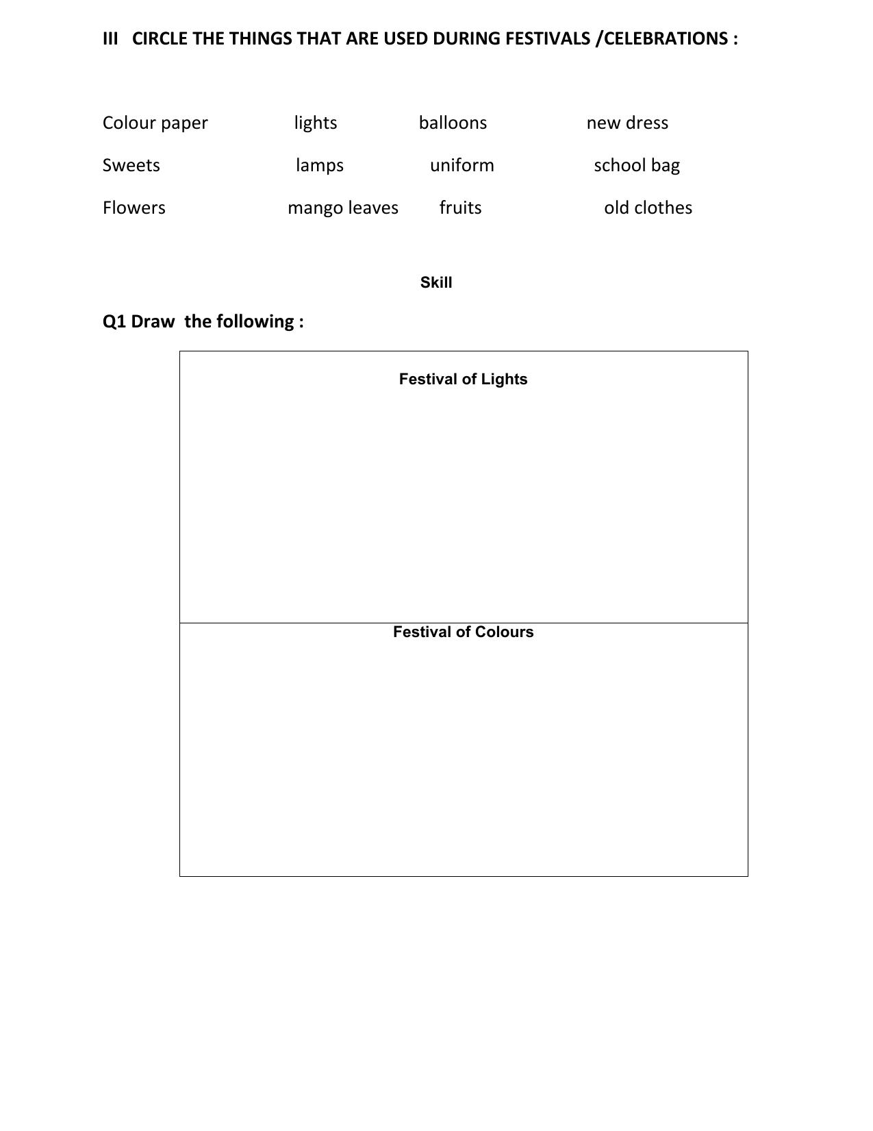 Worksheet for Class 1 EVS Festivals Assignment - Page 4