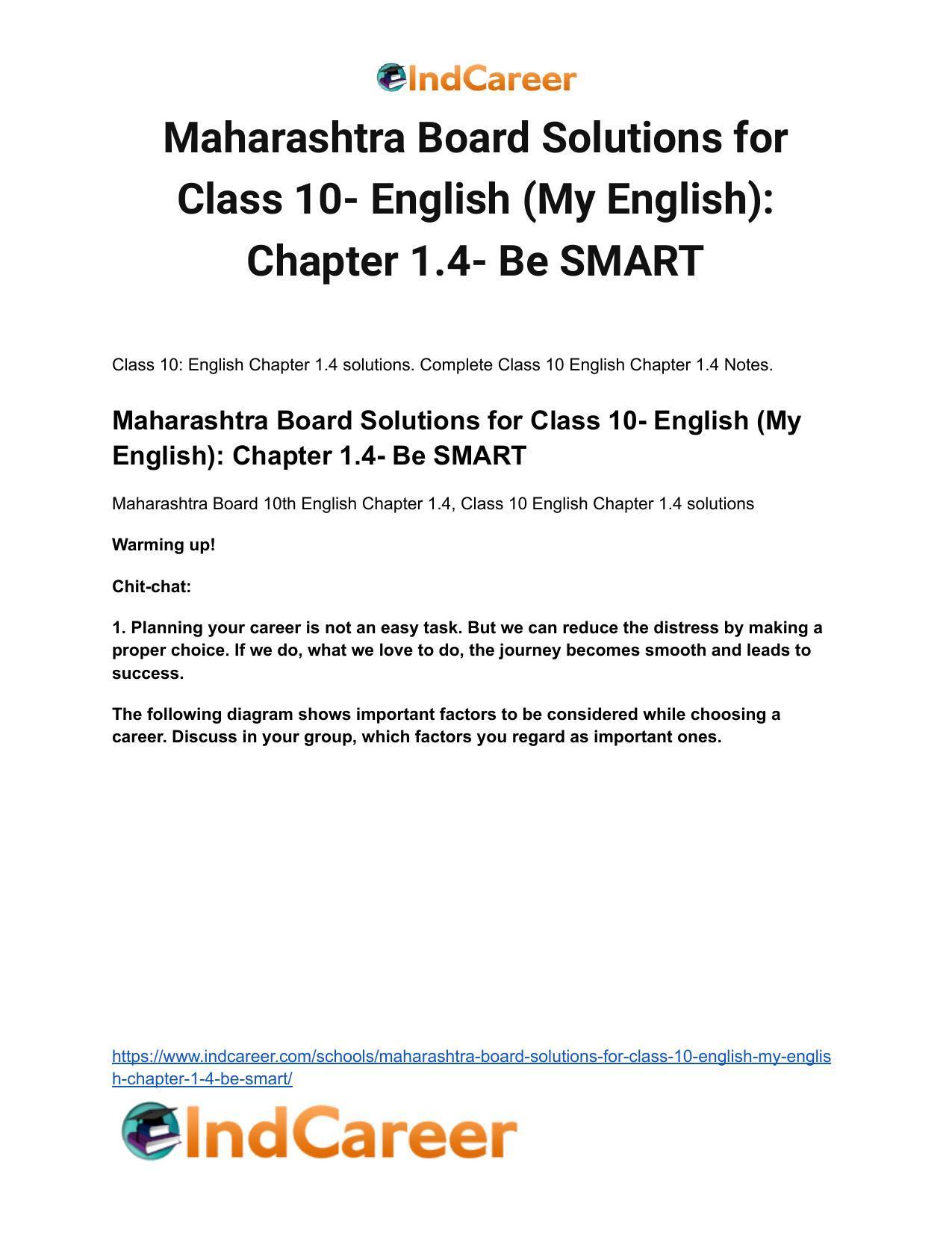 Maharashtra Board Solutions for Class 10- English (My English): Chapter 1.4- Be SMART - Page 2
