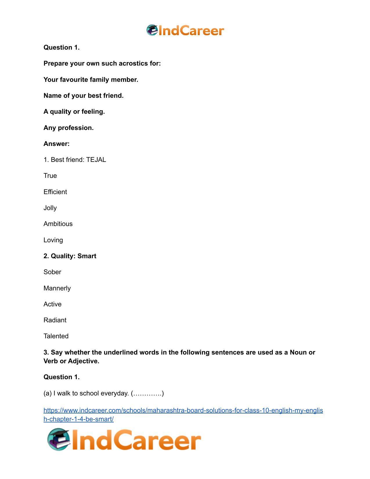 Maharashtra Board Solutions for Class 10- English (My English): Chapter 1.4- Be SMART - Page 4