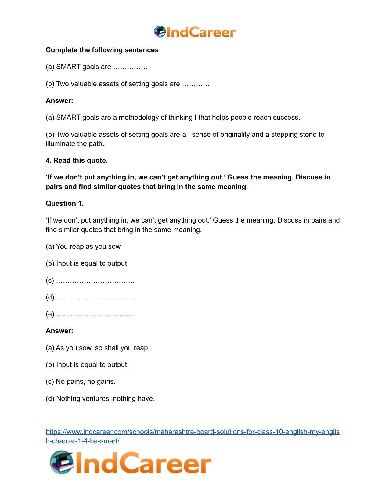 Maharashtra Board Solutions for Class 10- English (My English): Chapter 1.4- Be SMART - Page 8