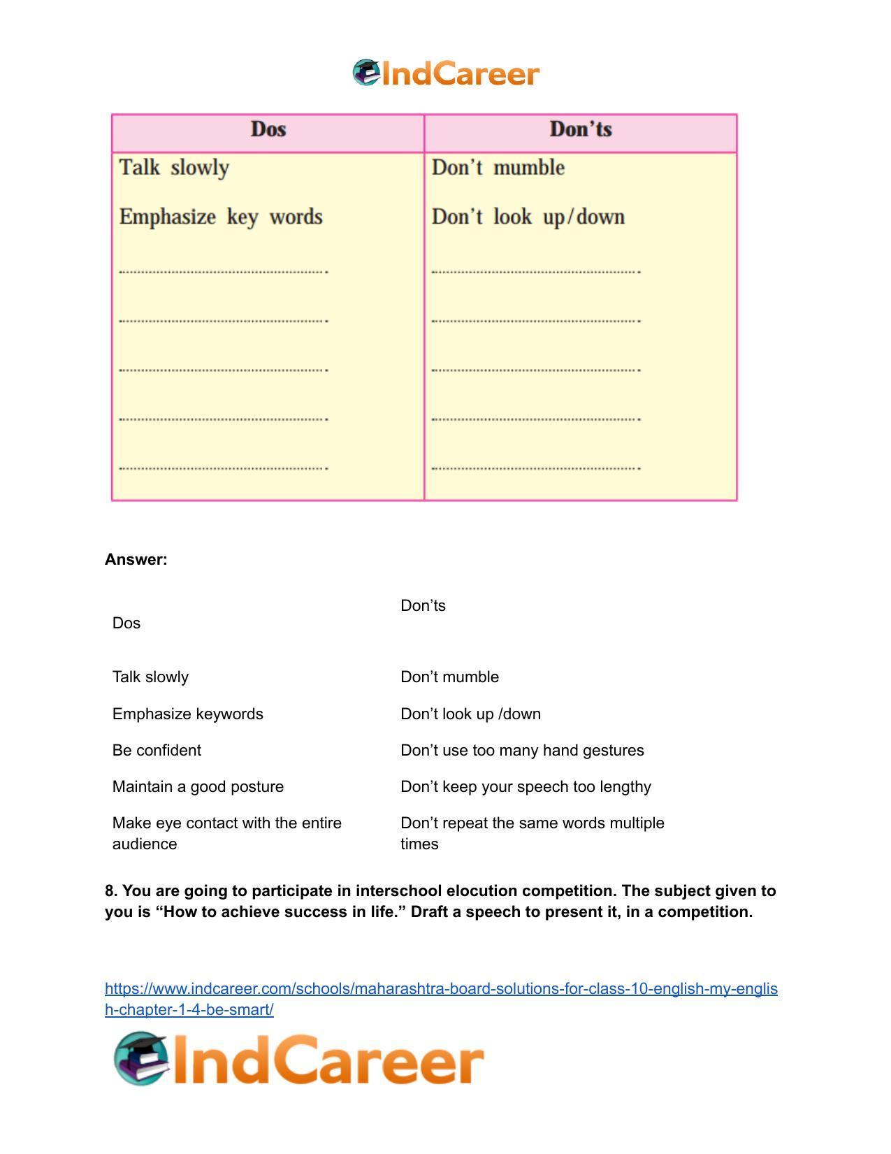 Maharashtra Board Solutions for Class 10- English (My English): Chapter 1.4- Be SMART - Page 11