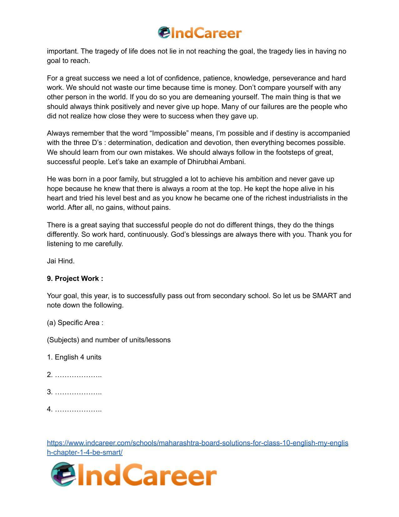 Maharashtra Board Solutions for Class 10- English (My English): Chapter 1.4- Be SMART - Page 13